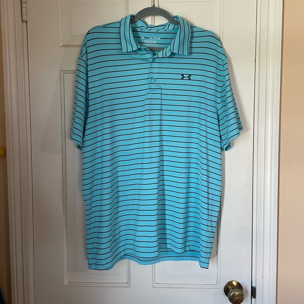 Under Armour UA HeatGear Men’s Playoff Polo Golf Striped  Blue Black Size XL